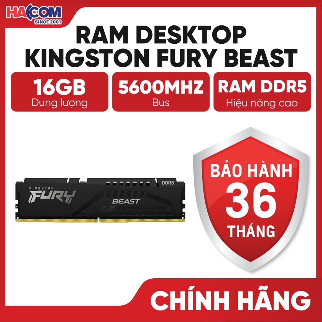 [Chính Hãng] RAM PC 8GB/16GB Kingston Fury Beast DDR4/DDR5 3200/5600/6000MHz - BH 36 Tháng HACOM PC