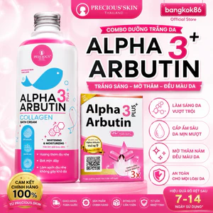 Combo Sữa Tắm Collagen 450ml & Hộp 10 Viên Bột Kích Trắng Dưỡng Trắng Da Toàn Thân Alpha Arbutin 3 Plus+ Precious Skin