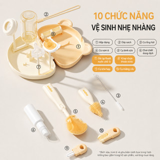 Youkebei Bộ Cọ Rửa Bình Sữa 10 Trong 1 Không BPA – Cọ Bình, Cọ Núm Ti, Giá Úp, Chai Chiết Tiện Lợi