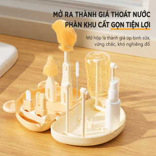 Youkebei Bộ Cọ Rửa Bình Sữa 10 Trong 1 Không BPA – Cọ Bình, Cọ Núm Ti, Giá Úp, Chai Chiết Tiện Lợi