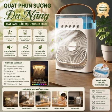 Quạt Phun Sương Quạt Điều Hòa Không Khí Quạt Để Bàn Kèm Đèn LED Thông Minh Không Tiếng Ồn Làm Mát Cực Nhanh