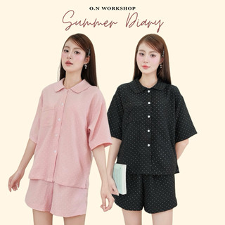 𝗛𝗮̀𝗻𝗴 𝗰𝗵𝗶́𝗻𝗵 𝗵𝗮̃𝗻𝗴 Bộ đồ ngủ mặc nhà Pyjamas Thì Thầm cổ sen chấm bi xinh form rộng- SHOP