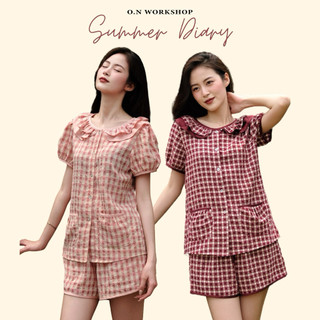 𝗛𝗮̀𝗻𝗴 𝗰𝗵𝗶́𝗻𝗵 𝗵𝗮̃𝗻𝗴 Bộ đồ ngủ mặc nhà pyjama Summer kẻ cộc form rộng 5 màu cao cấp - O.N WORKSHOP