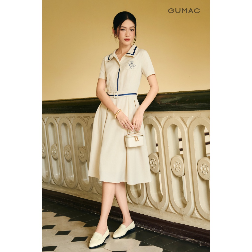 Đầm nữ GUMAC form A xòe nhẹ nhàng phối dây viền  DF10070