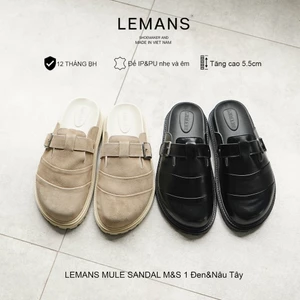 MS01.2 - Dép Sục da bò LEMANS MULE SANDAL tăng cao, đế 2 lớp cao 5.5cm, mũ may 3 lớp da bò, BH 12T