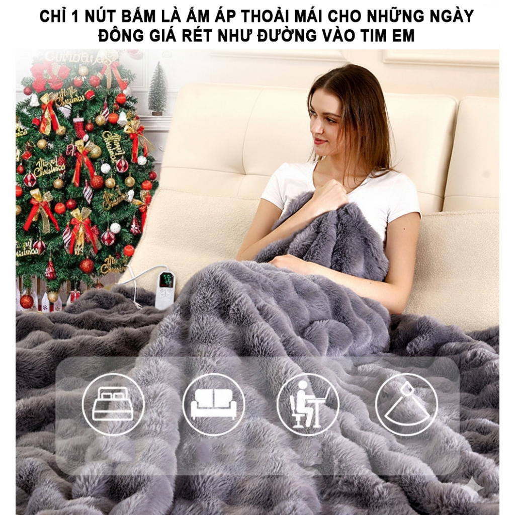 Chăn Điện Sưởi Ấm Cao Cấp RELUX T-600 Công Nghệ Đức Chất Liệu Lông Cừu Mềm Mại, Điều Khiển Thông Minh An Toàn Cho Trẻ Em