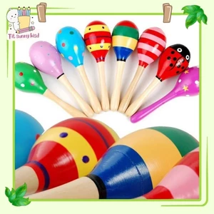 🍃Bộ Nhạc Cụ Maracas 🎶Đồ Chơi Gỗ Cho Bé(size lớn 20cm),đầu tròn có hạt bên trong cho các bé😍