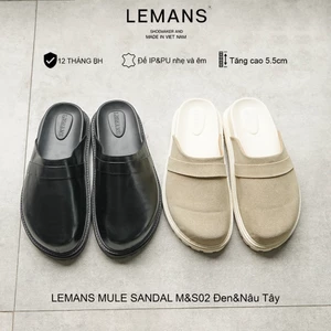 MS02.2 - Dép Sục da bò LEMANS MULE SANDAL tăng cao, Đế thơm 2 lớp cao 5.5cm, mũ may 3 lớp da bò, BH 12T