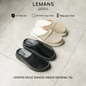 Dép Sục nam LEMANS MULE SANDAL M4&S02 - Đen và Nâu Tây, Đế thơm 2 lớp cao 5.5cm, mũ may 3 lớp da bò, BH 12T