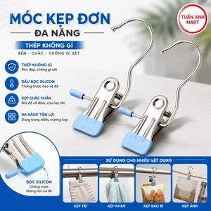 Combo 20 cái Móc kẹp ĐƠN đa năng chất liệu thép không gỉ có đầu bọc silicon chống tuột
