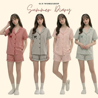 𝗛𝗮̀𝗻𝗴 𝗰𝗵𝗶́𝗻𝗵 𝗵𝗮̃𝗻𝗴 Bộ đồ ngủ mặc nhà pyjama kẻ thêu nơ form rộng xinh xắn - O.N WORKSHOP
