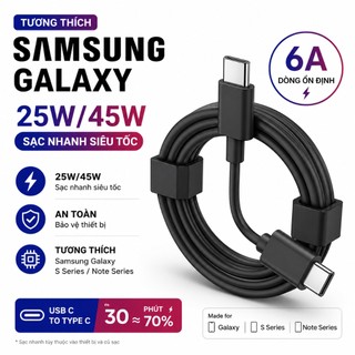 Cáp sạc siêu bền Samsung 45W 5A C-C, tương thích với S26 Ultra, S25 Ultra, S24, S23, S22, S21, Z, Fold6, A56 và A36.