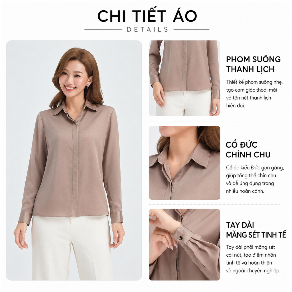 Áo Sơ Mi Nữ GUMAC Tay Dài Kiểu Basic Chất Lụa Mềm Mát Thiết Kế Lai Bầu Nẹp Đôi BAE00003