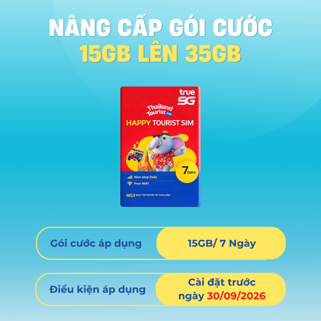 Sim Thái Lan 7 Ngày 35GB, Mạng Truemove/ Dtac 5G Tốc Độ Cao, Sim Du Lịch Thái Lan