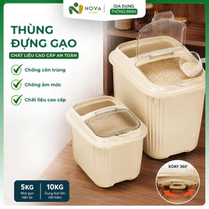 Thùng Đựng Gạo Hình Vỏ Sò 5Kg 10Kg Nhựa PP Cao Cấp Nắp Kín Chống Ẩm Đựng Ngũ Cốc Thực Phẩm Khô