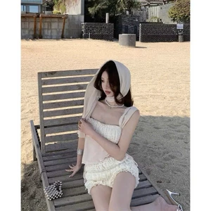 SET ÁO HAI DÂY PHỐI LƯỚI TÀ XÉO PHỐI QUẦN SHORT NHÚN KÈM DÂY, SET BIKINI NỮ ĐI BIỂN DU LỊCH MÙA HÈ| MEOINDAHOUSE
