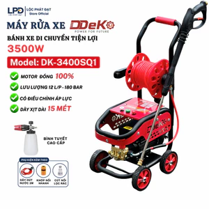 Máy Rửa Xe 4 Bánh Xe Đẩy DEKO DK-3400SQ1, Lõi Đồng 100% Lưu lượng 12L/phút, Rulô cuộn dây dài 15M