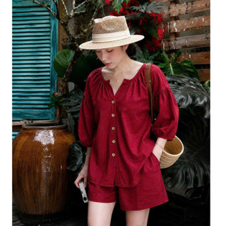 (MAY KỸ )SET Bộ Áo Sơ Mi Tay Phồng Kèm Quần Ngắn Trẻ Trung, Chất Vải Mát, Có Bigsize  K&B FASHION