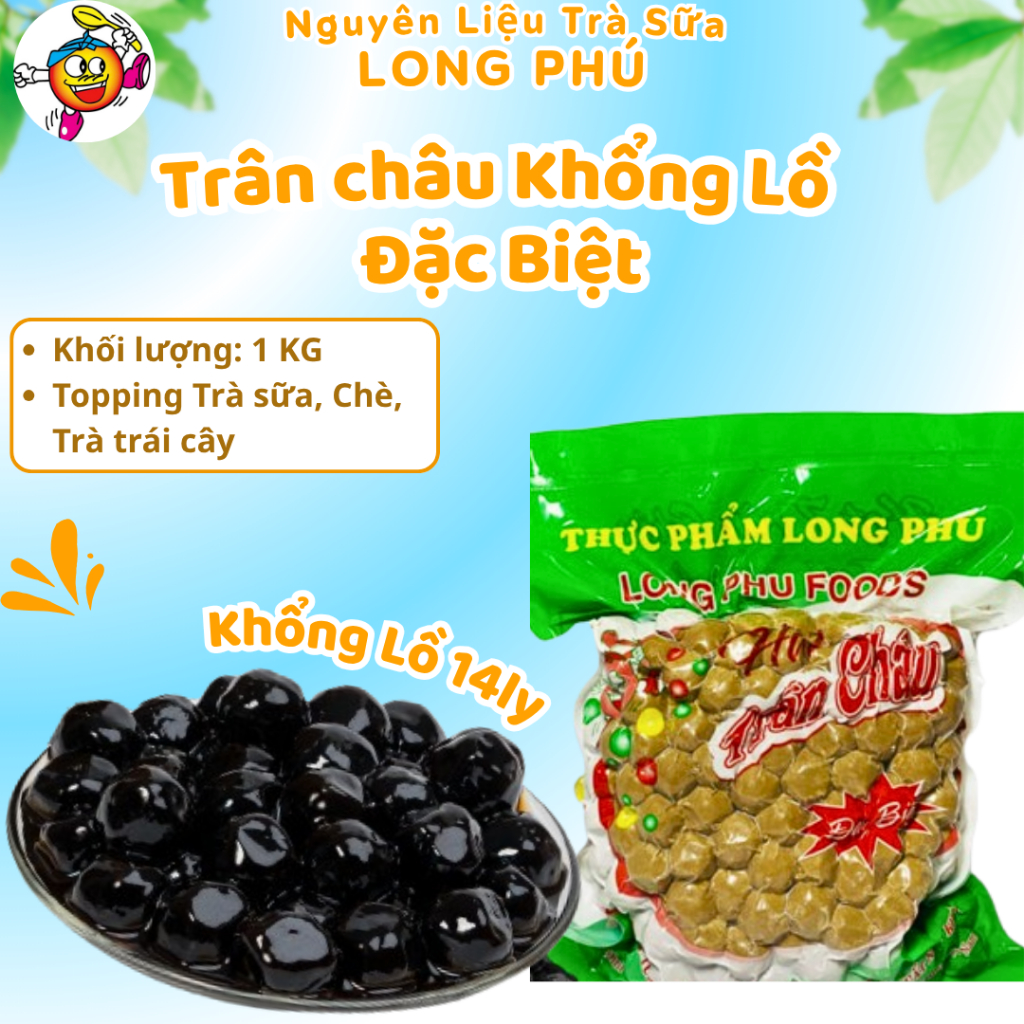 Trân Châu Đường Đen Đặc Biệt LONG PHÚ Size To 14 ly Gói 1kg - Topping Trà Sữa Milo Dầm
