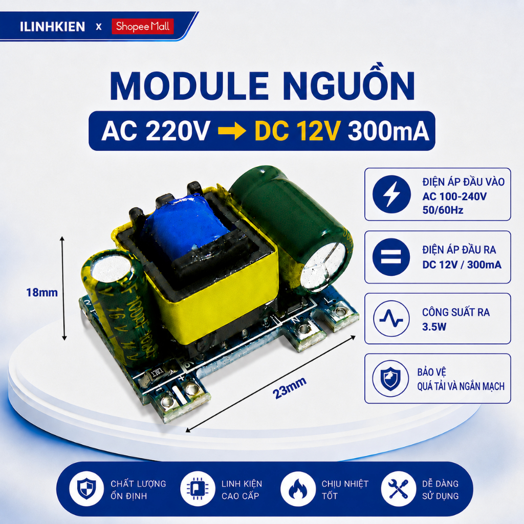 Module nguồn AC 220V sang DC 12V 300mA chất lượng tốt ILinhkien
