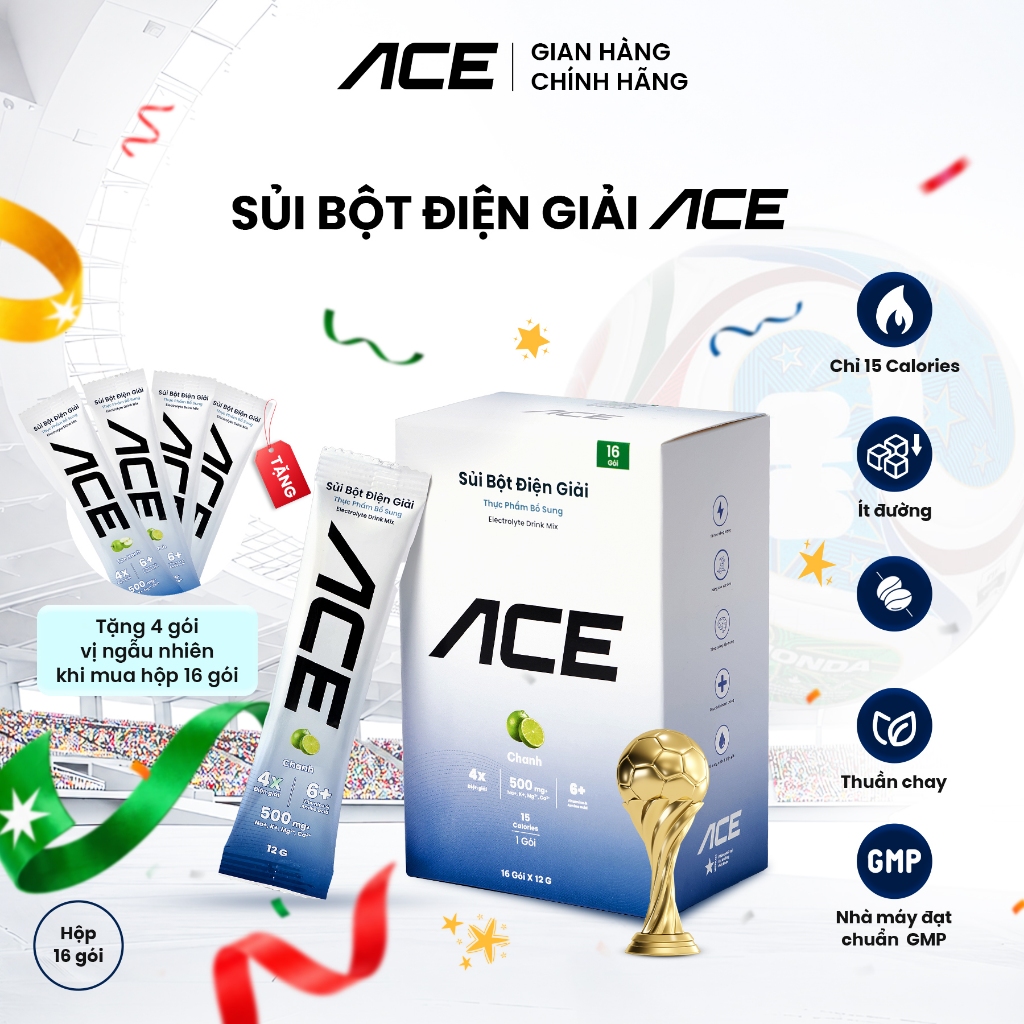 [Tặng Quà] Sủi bột điện giải ACE - Bù điện giải, bù nước, tăng sức bền & hiệu suất khi chơi thể thao (Hộp 16)