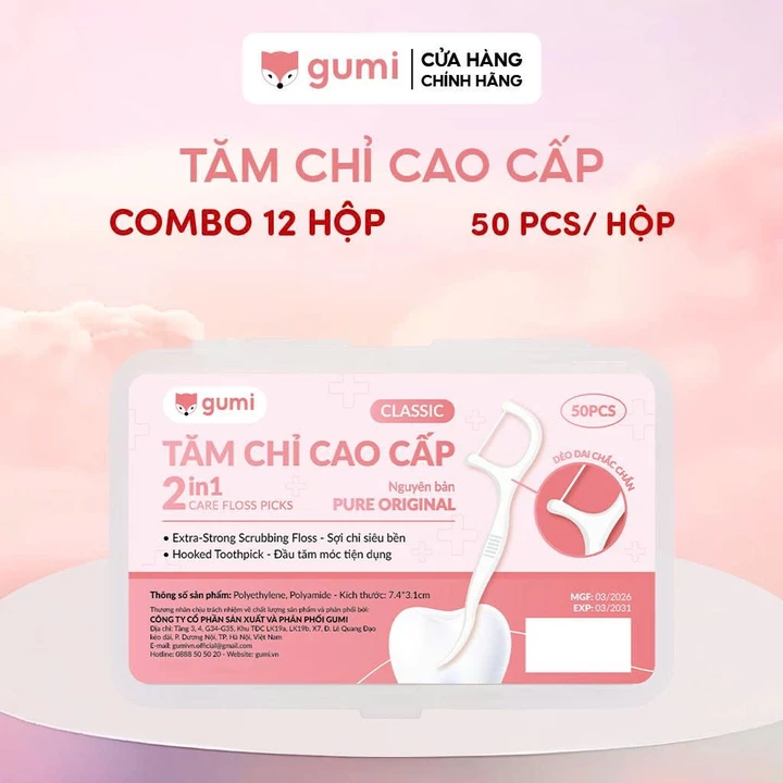 Combo 12 Hộp Tăm Chỉ Gumi 600 Chiếc Làm Sạch Kẽ Răng Tiện Lợi, An Toàn 🦷
