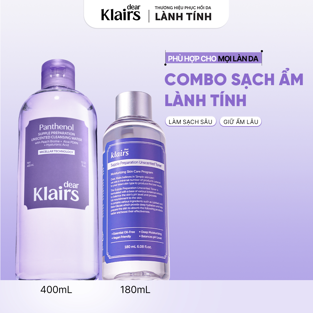 [HOT DEAL] Sản phẩm Dear, Klairs Nước Hoa Hồng 180ml / Nước Tẩy Trang 400ml