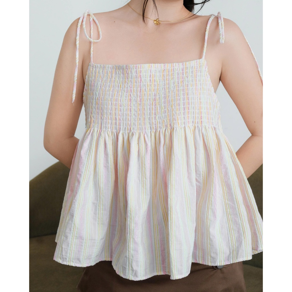 SECODEE Áo Hai Dây Babydoll Điều Chỉnh Độ Dài Phối Chun YAWNI Áo Dây  Họa Tiết Sọc FSBA2605069