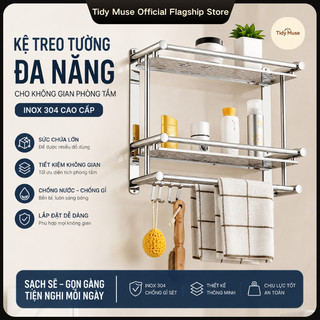 Kệ Treo Khăn Tắm Chất Liệu INOX SUS304 lắp đặt khoan tường, Giá vắt khăn phòng tắm đa năng tiện dụng