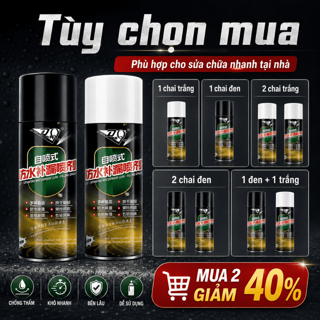 Keo Xịt Chống Thấm 450ml｜Hỗ Trợ Chống Dột Mái Nhà, Tường, Khe Nứt Và Rò Rỉ Ống Nước｜Khô Nhanh, Dễ Sử Dụng
