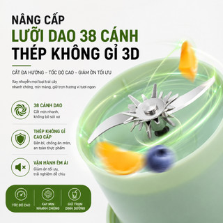 Máy xay sinh tố cầm tay Xiao miQcooko, NÂNG CẤP PIN 2600 mAh, lưỡi dao 18 cánh, công suất 80W- TẶNG kèm nắp uống