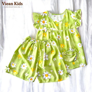 Đồ Bộ Tole lanh bé gái từ 8 - 25Kg quần đùi tay cánh tiên