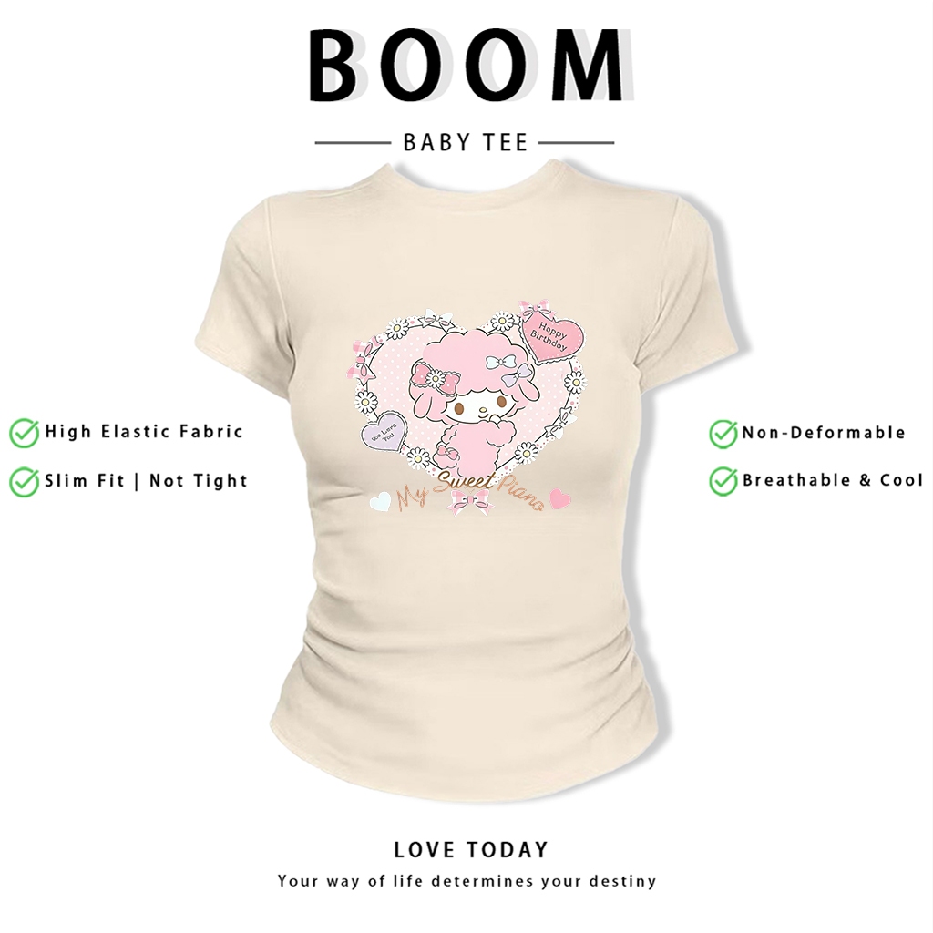 BOOM Áo Baby Tee Nữ Cotton Ôm Body-Áo Thun Ngắn Tay Y2K In Hình PhongCách Mùa Hè, Cổ Tròn Hàng Đầucách hàn quốc phongV99