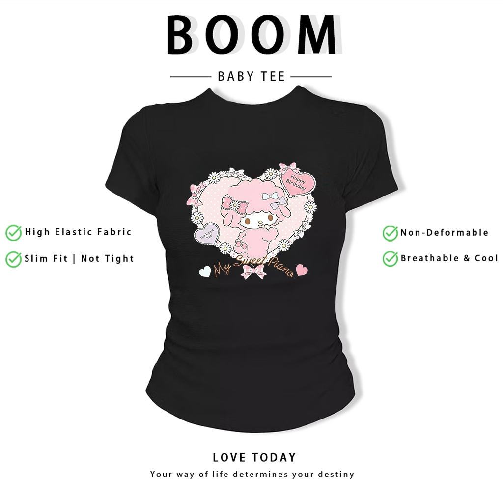 BOOM Áo Baby Tee Nữ Cotton Ôm Body-Áo Thun Ngắn Tay Y2K In Hình PhongCách Mùa Hè, Cổ Tròn Hàng Đầucách hàn quốc phongV99