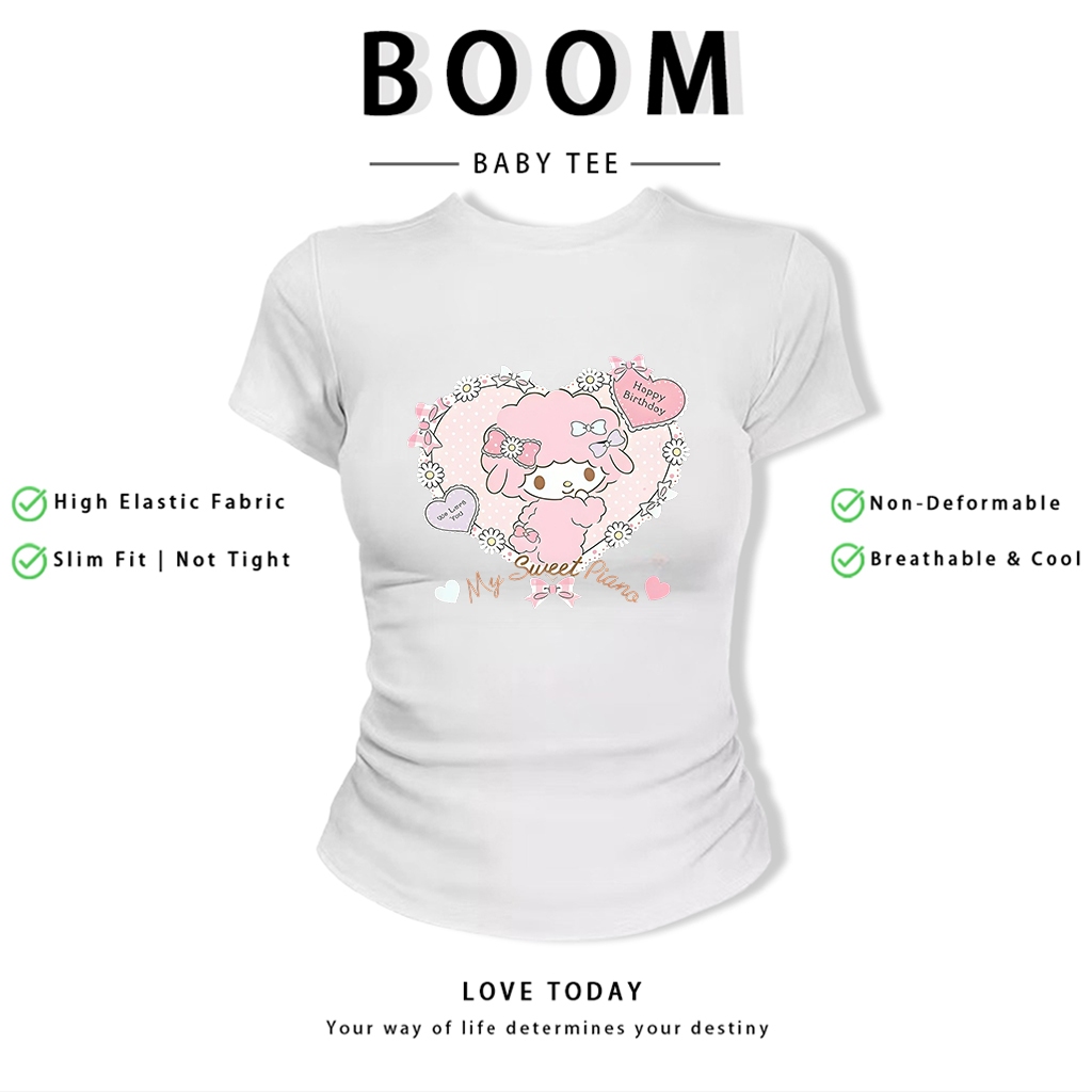 BOOM Áo Baby Tee Nữ Cotton Ôm Body-Áo Thun Ngắn Tay Y2K In Hình PhongCách Mùa Hè, Cổ Tròn Hàng Đầucách hàn quốc phongV99