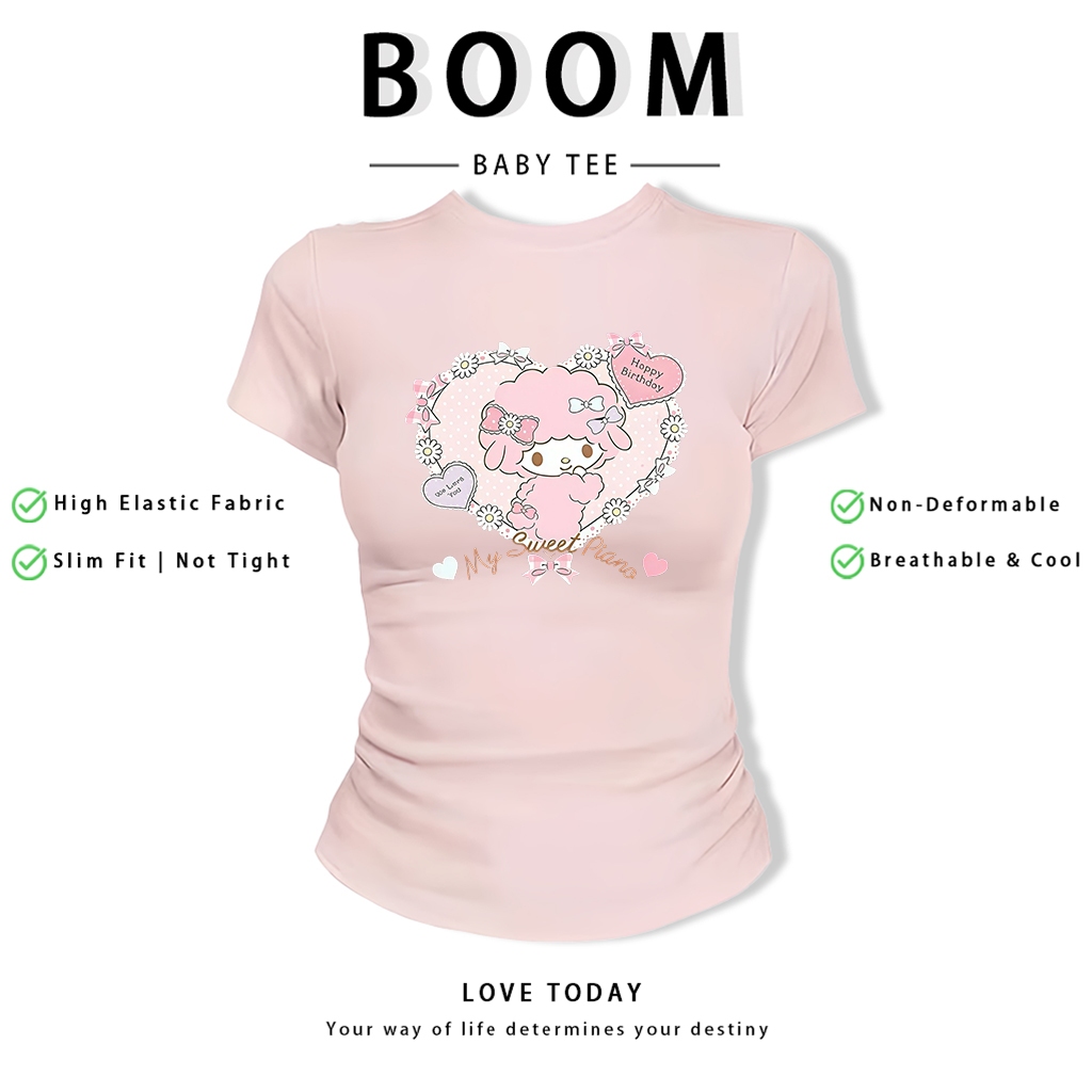 BOOM Áo Baby Tee Nữ Cotton Ôm Body-Áo Thun Ngắn Tay Y2K In Hình PhongCách Mùa Hè, Cổ Tròn Hàng Đầucách hàn quốc phongV99