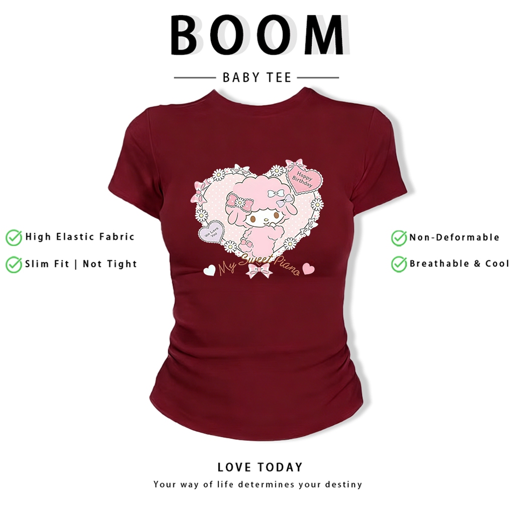 BOOM Áo Baby Tee Nữ Cotton Ôm Body-Áo Thun Ngắn Tay Y2K In Hình PhongCách Mùa Hè, Cổ Tròn Hàng Đầucách hàn quốc phongV99