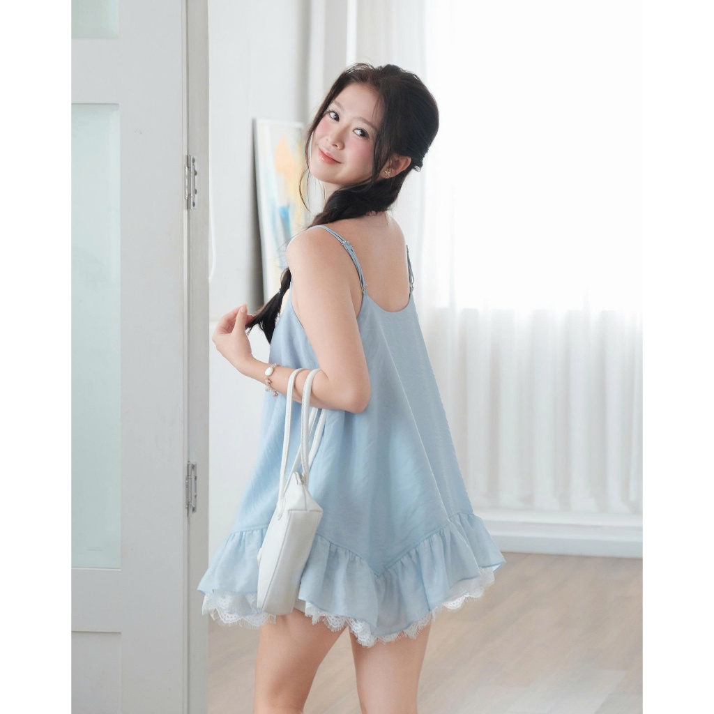 Áo Nữ KAMSEI Hai Dây Dáng Xòe Phối Viền Ren Dễ Thương  SECODEE