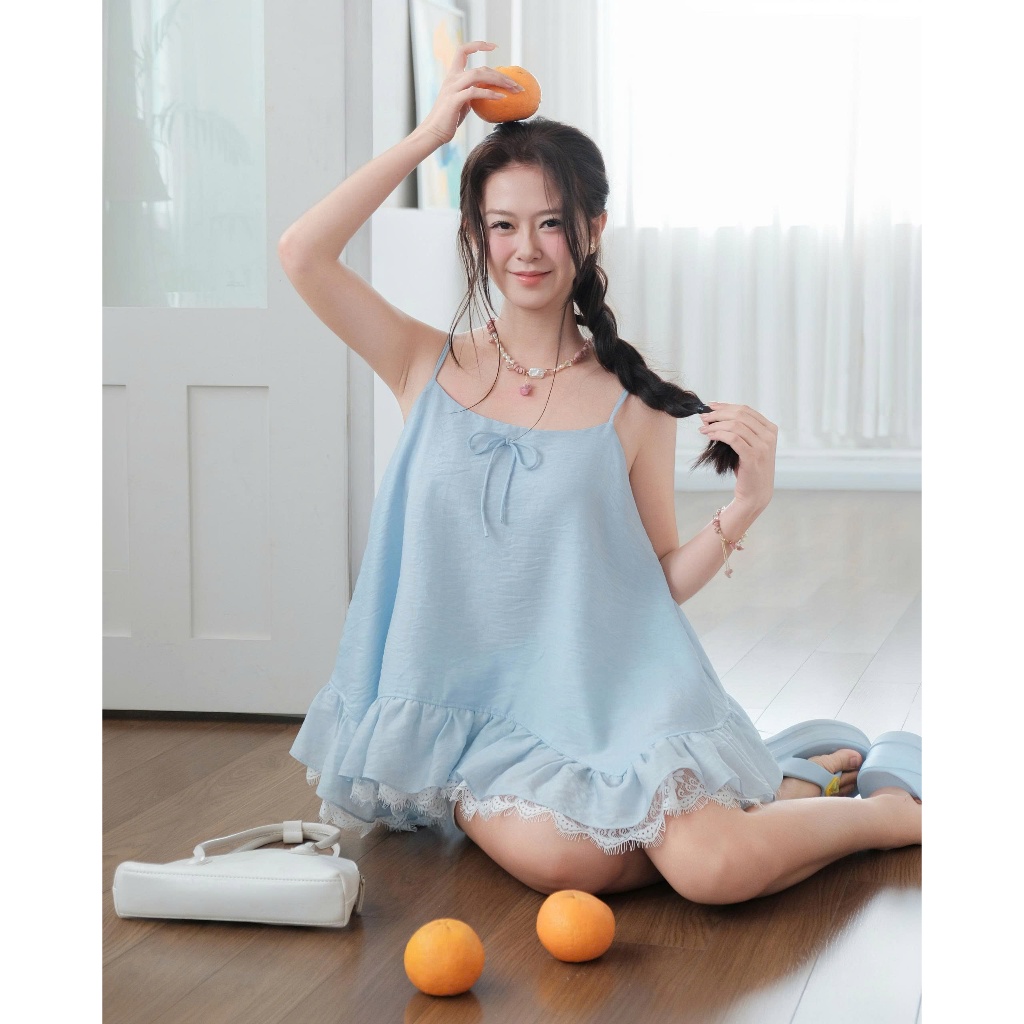 Áo Nữ KAMSEI Hai Dây Dáng Xòe Phối Viền Ren Dễ Thương  SECODEE