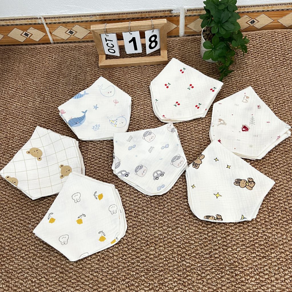 [Set 3/5] Yếm Tam Giác Cho Bé Xô Muslin Cao Cấp An Nhi Baby - Khăn Yếm Ăn Dặm 4 Lớp Siêu Thấm Hút, Mềm Mại Cho Trẻ em