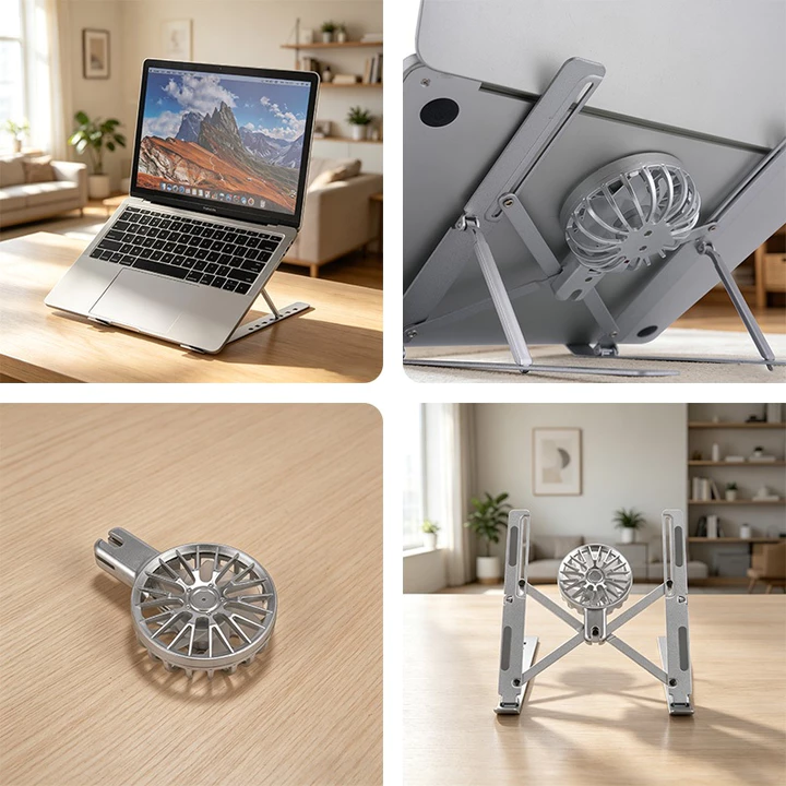 Giá đỡ laptop - Đế tản nhiệt laptop gấp gọn điều chỉnh độ cao - Kệ tản nhiệt laptop có quạt tản nhiệt