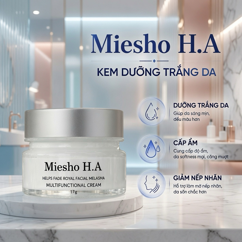 Kem Dưỡng Da Miesho HA Dưỡng Ẩm Chăm Sóc Da Hàng Ngày Làm Đều Màu Làm Mềm Giúp Da Sáng Khỏe Hủ 17g