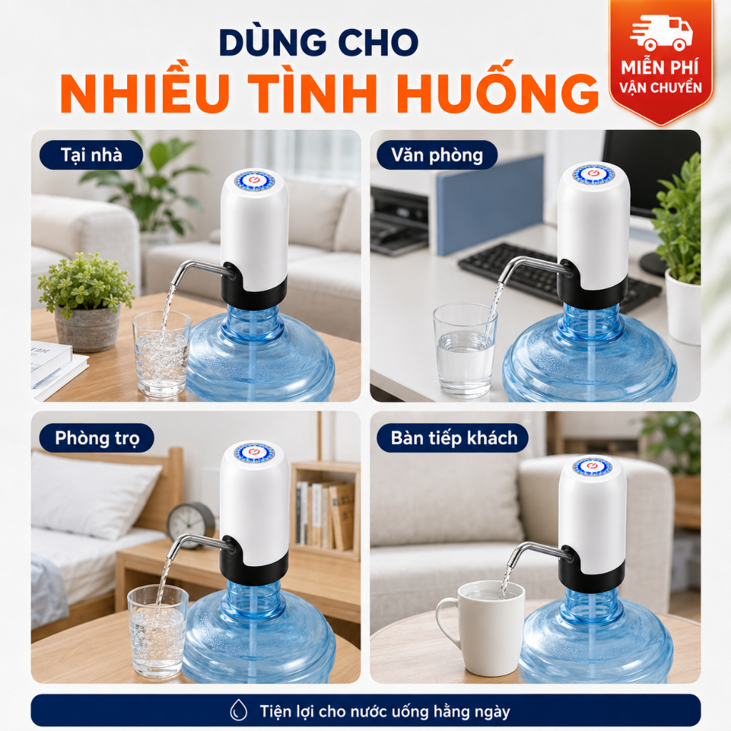 Máy Bơm Nước Uống Tự Động Cho Bình 4.5L-18.9L | Sạc USB | Không Dây | 1 Chạm Lấy Nước