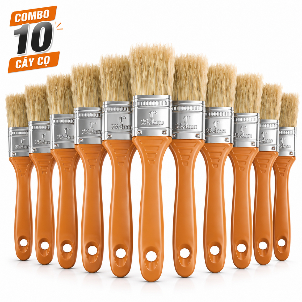 Combo 10 cây Cọ quét sơn cán nhựa Loại 2,5cm – cọ quét đa năng