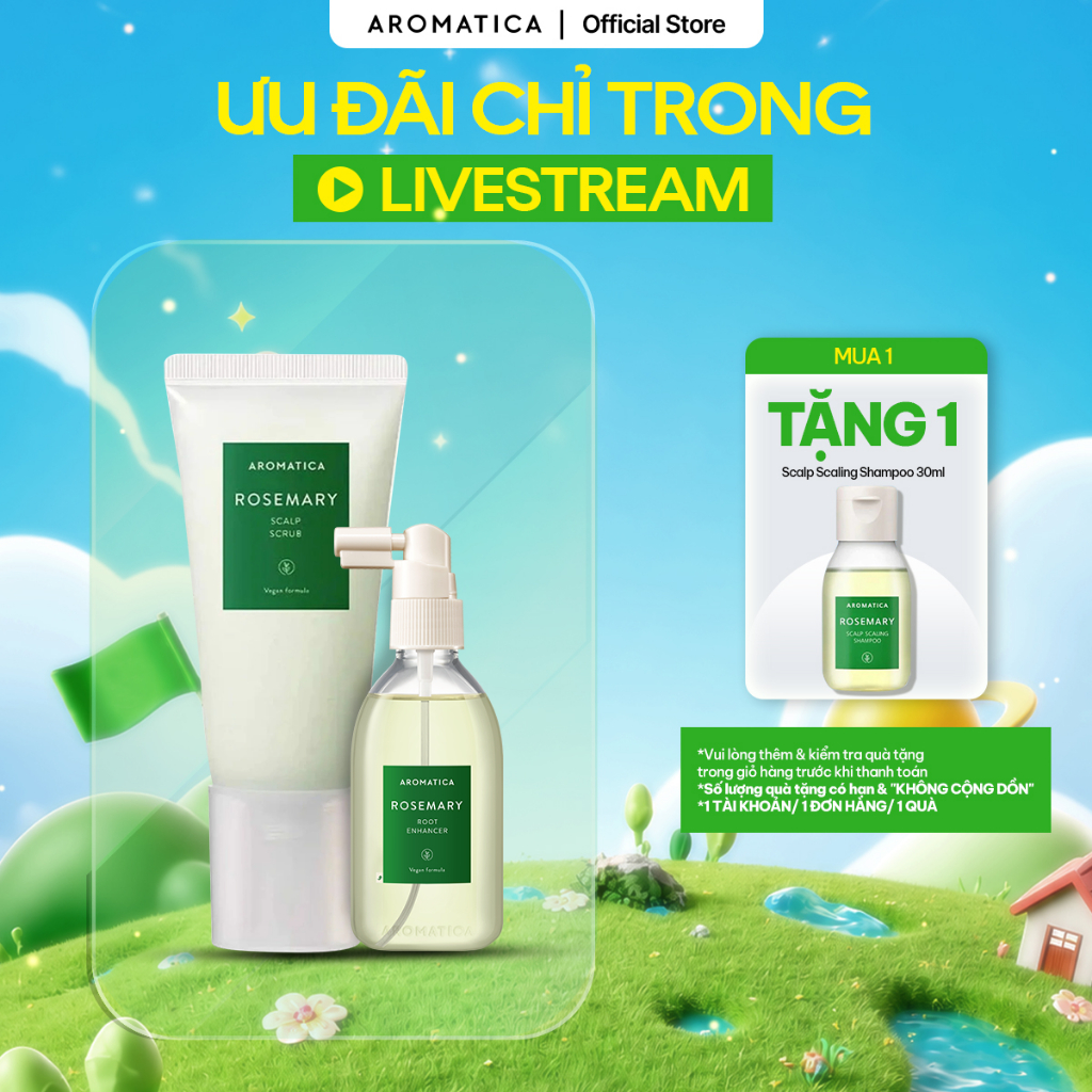 Combo Ngăn Rụng Tóc Aromatica Chiết Xuất Hương Thảo (Tẩy Tế Bào Chết Dành Aromatica 165g & Xịt Dưỡng Chân Tóc 100