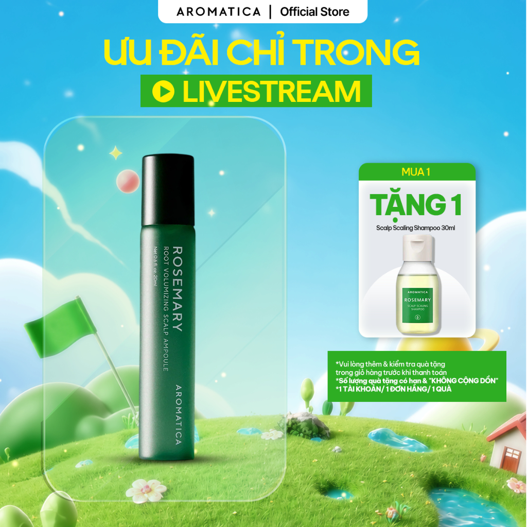 Tinh Chất Dưỡng Da Đầu Giúp Giảm Rụng Tóc AROMATICA Rosemary Root Volumizing Scalp Ampoule 20ml