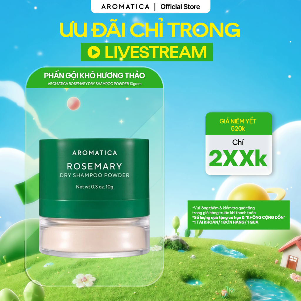 Phấn Gội Khô Hương Thảo AROMATICA Rosemary Dry Shampoo Powder 10g