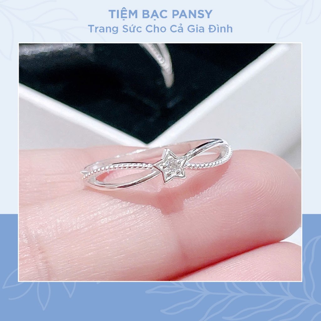 Nhẫn bạc nữ PANSY đính ngôi sao may mắn, viền nhẫn cách điệu cá tính - TIỆM BẠC PANSY