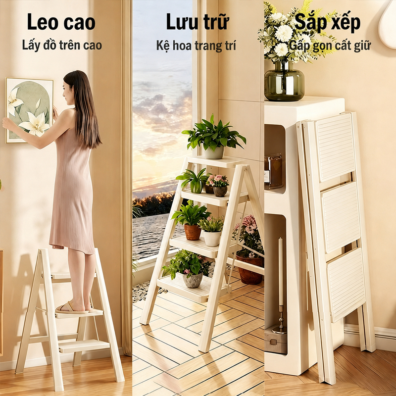 Thang Chữ A Gấp Gọn Thép Chịu Lực Chân Đế CHống Trơn Trượt Chống ẩm chống rỉ 2 - 3 - 4 - 5 Bậc