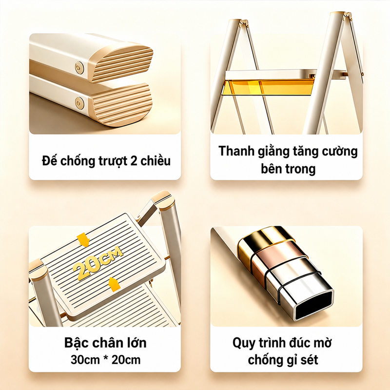 Thang Chữ A Gấp Gọn Thép Chịu Lực Chân Đế CHống Trơn Trượt Chống ẩm chống rỉ 2 - 3 - 4 - 5 Bậc